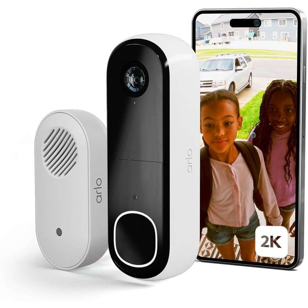 Buy Arlo,Arlo 2K Wireless Video Doorbell with Chime – WiFi, Motion Sensor, Night Vision, 6-Month Battery, White - Gadcet UK | UK | London | Scotland | Wales| Near Me | Cheap | Pay In 3 | Security Monitors & Recorders